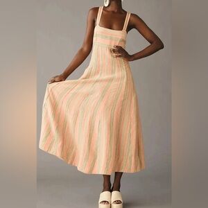 NWOT Anthropologie Coral and Cream Striped Maxi Dress